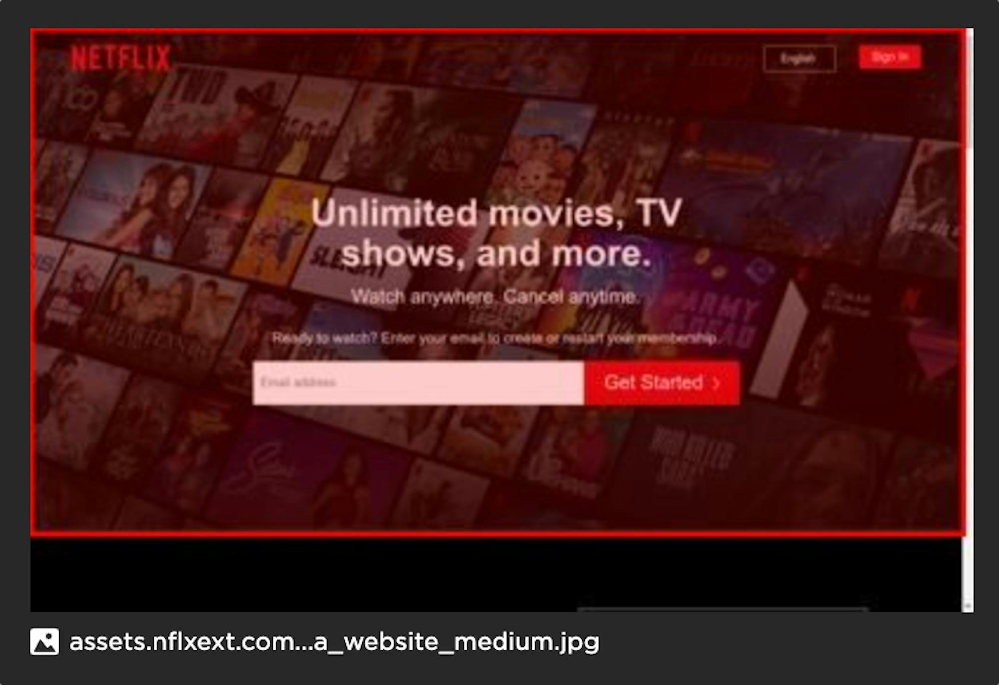Image of Netflix website with highlighted LCP