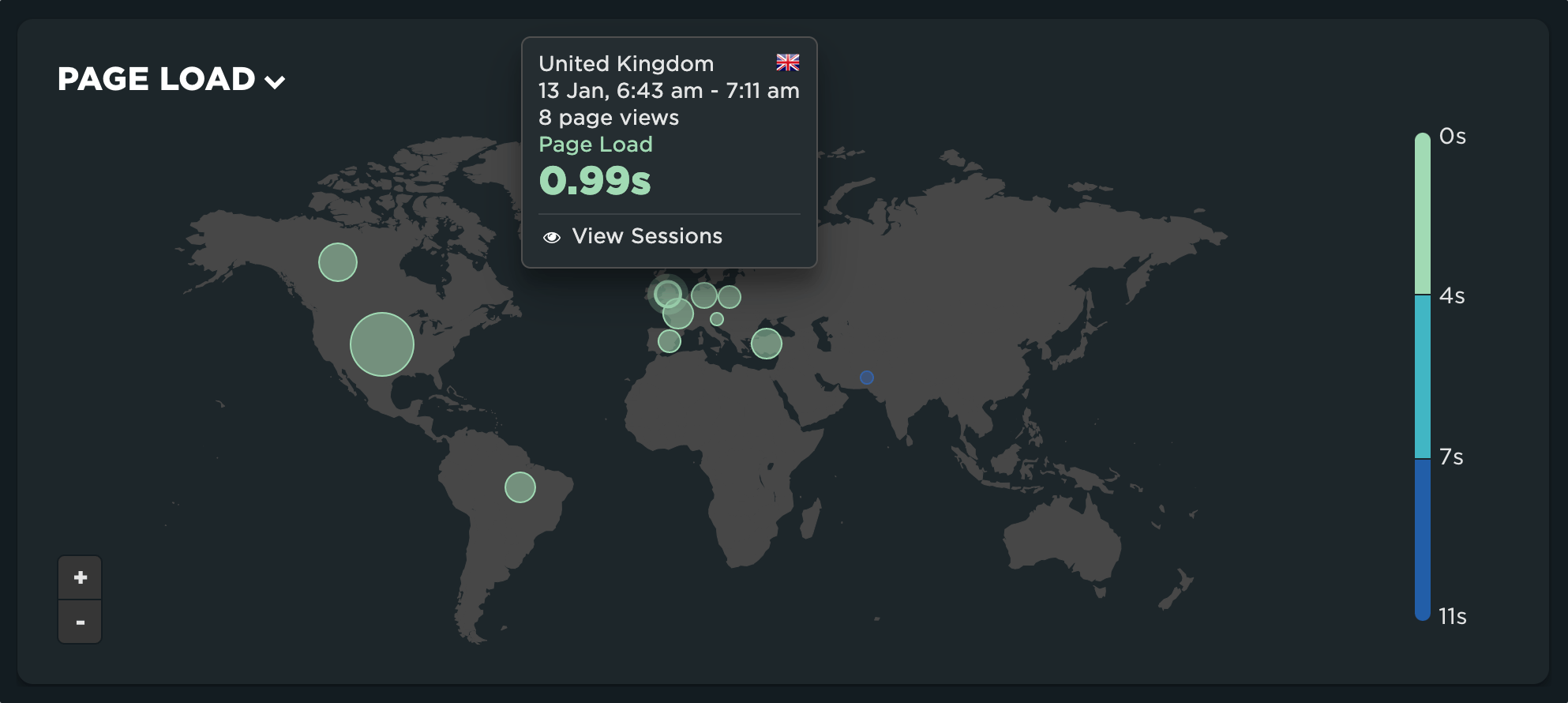 World map showing performance by country