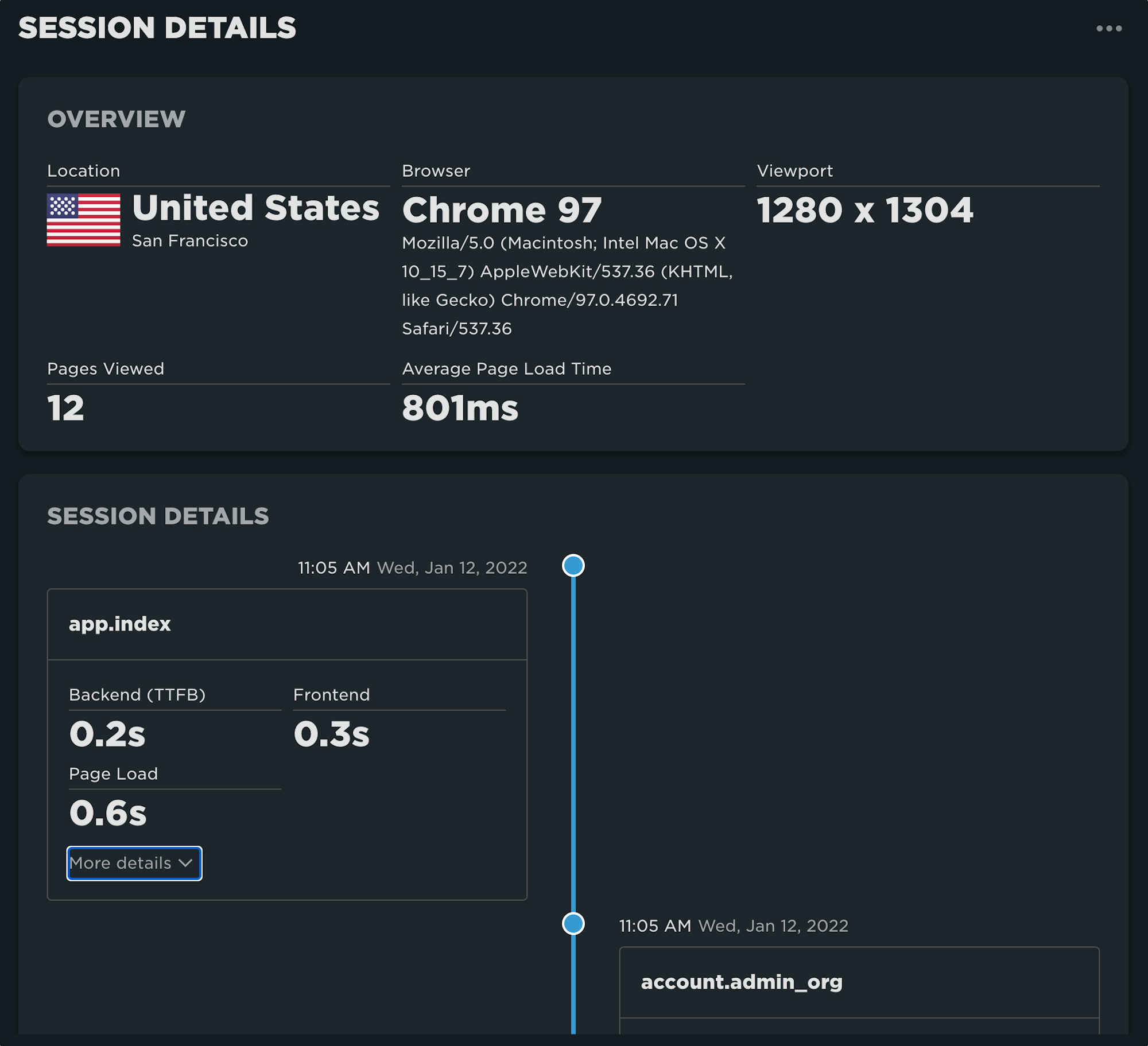image of the session details for an anonymous user