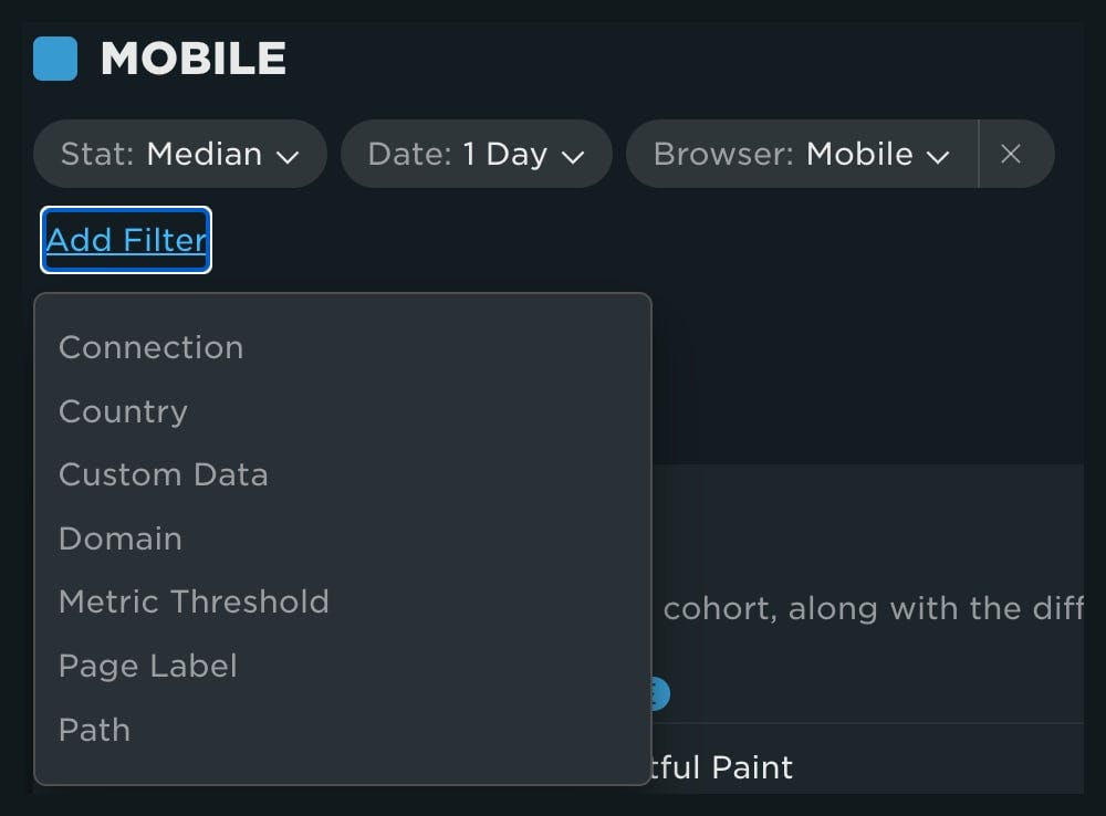 Menu displaying different filter options for the cohort