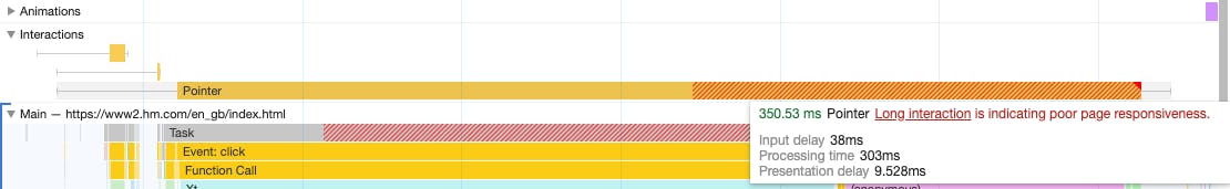 Chrome DevTools showing three interactions as the menu was opened