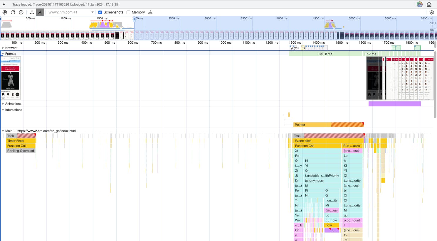 Example performance profile from Chrome DevTools