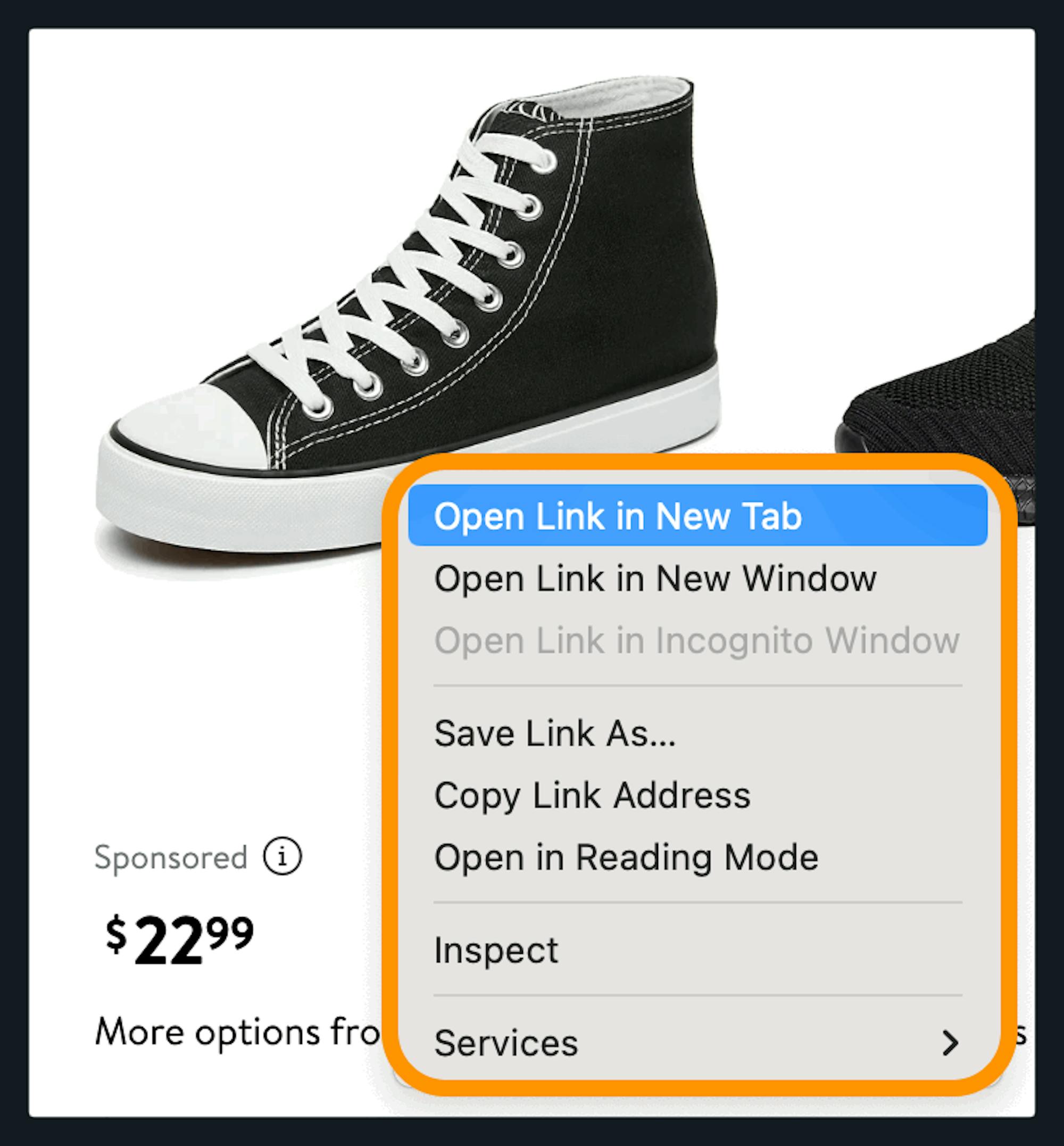 Right clicking on product image to open link in new tab