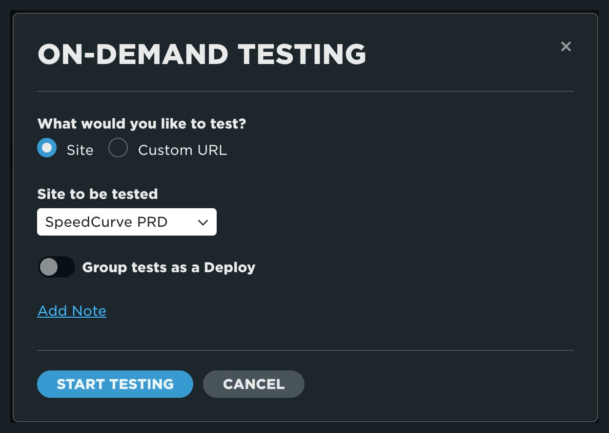 Dialog for testing an existing Site configuration