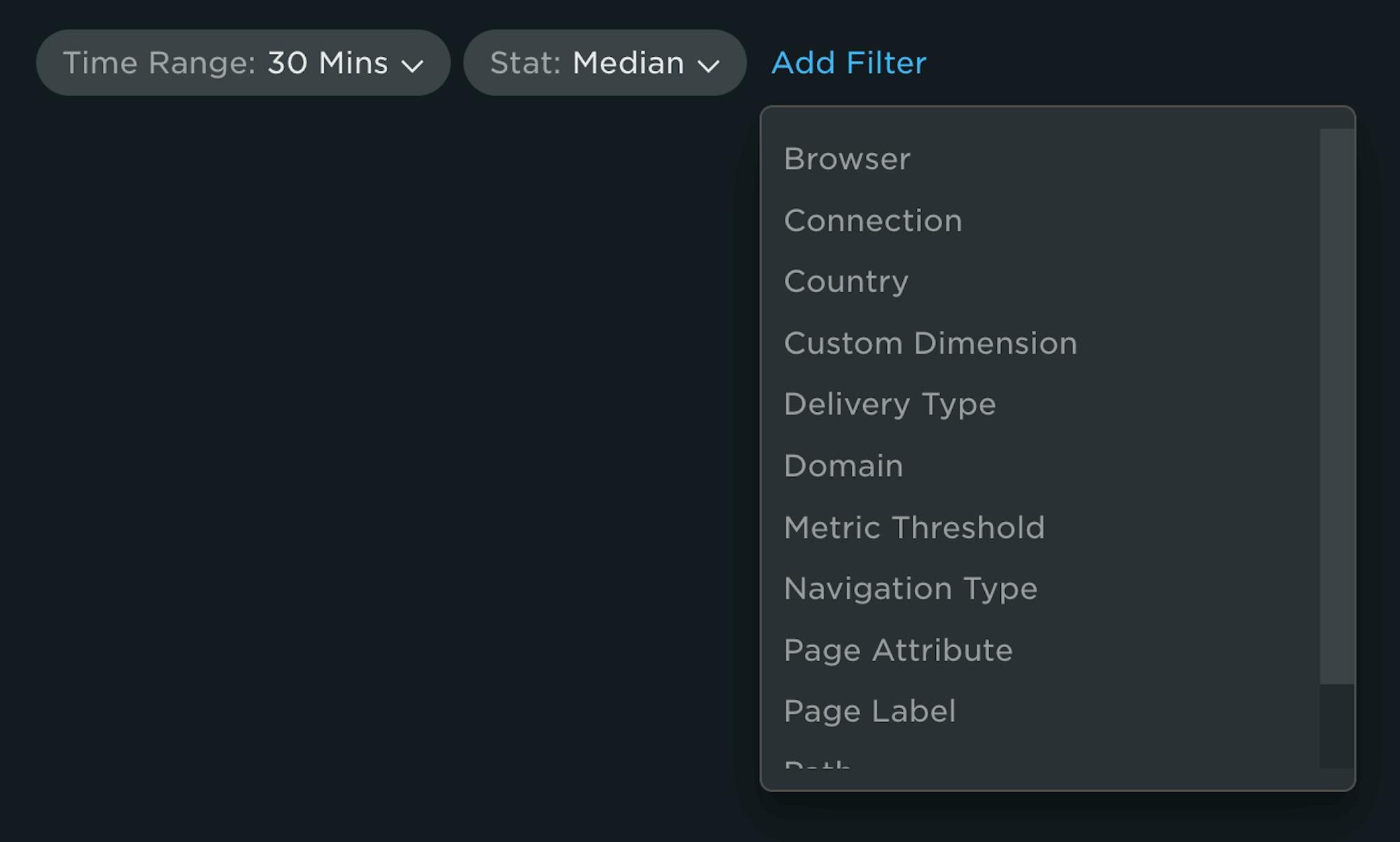 Main filter with dropdown of available options