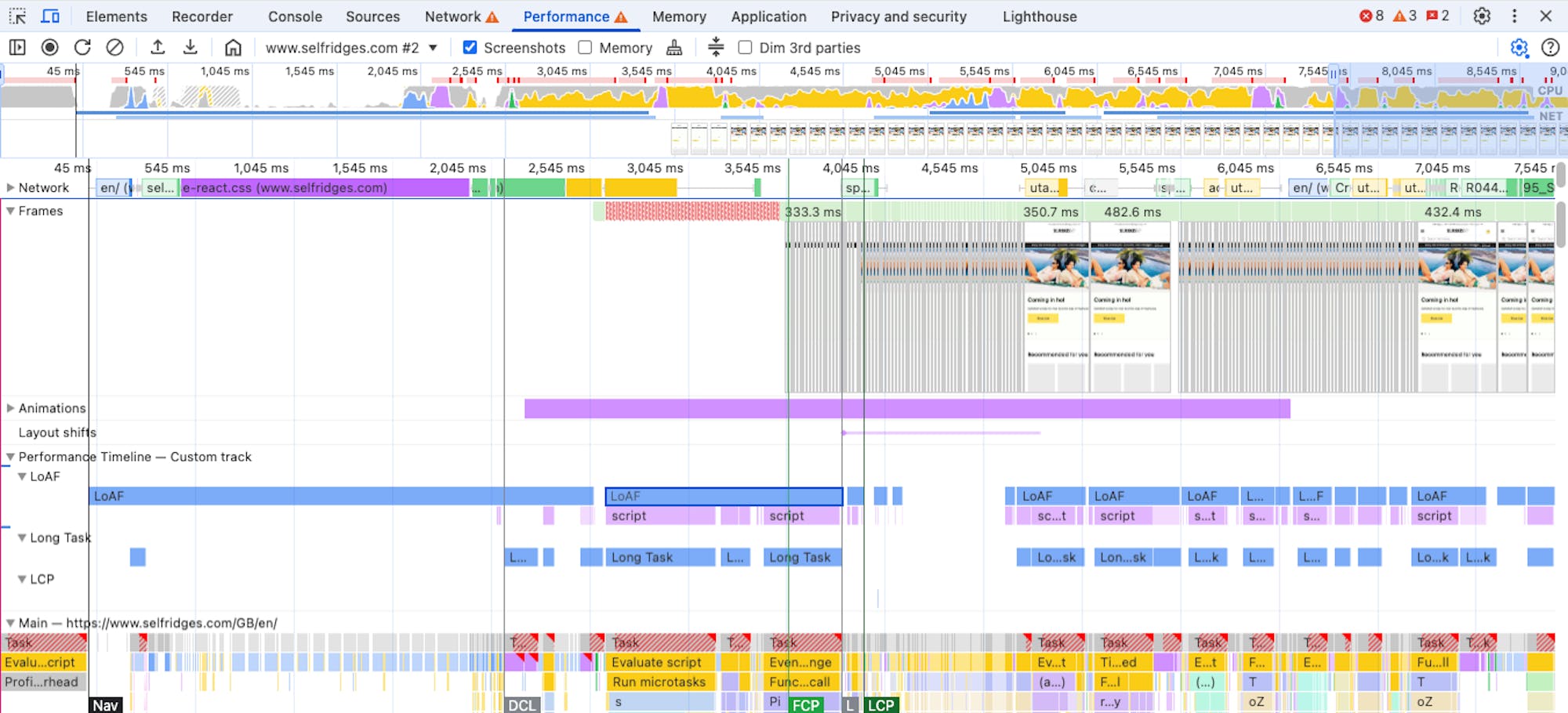 Example of LoAF and Script Entries generated during page load