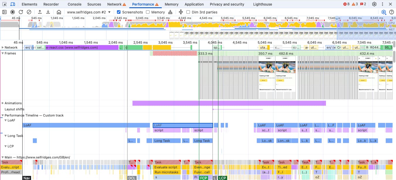 Example of LoAF and Script Entries generated during page load
