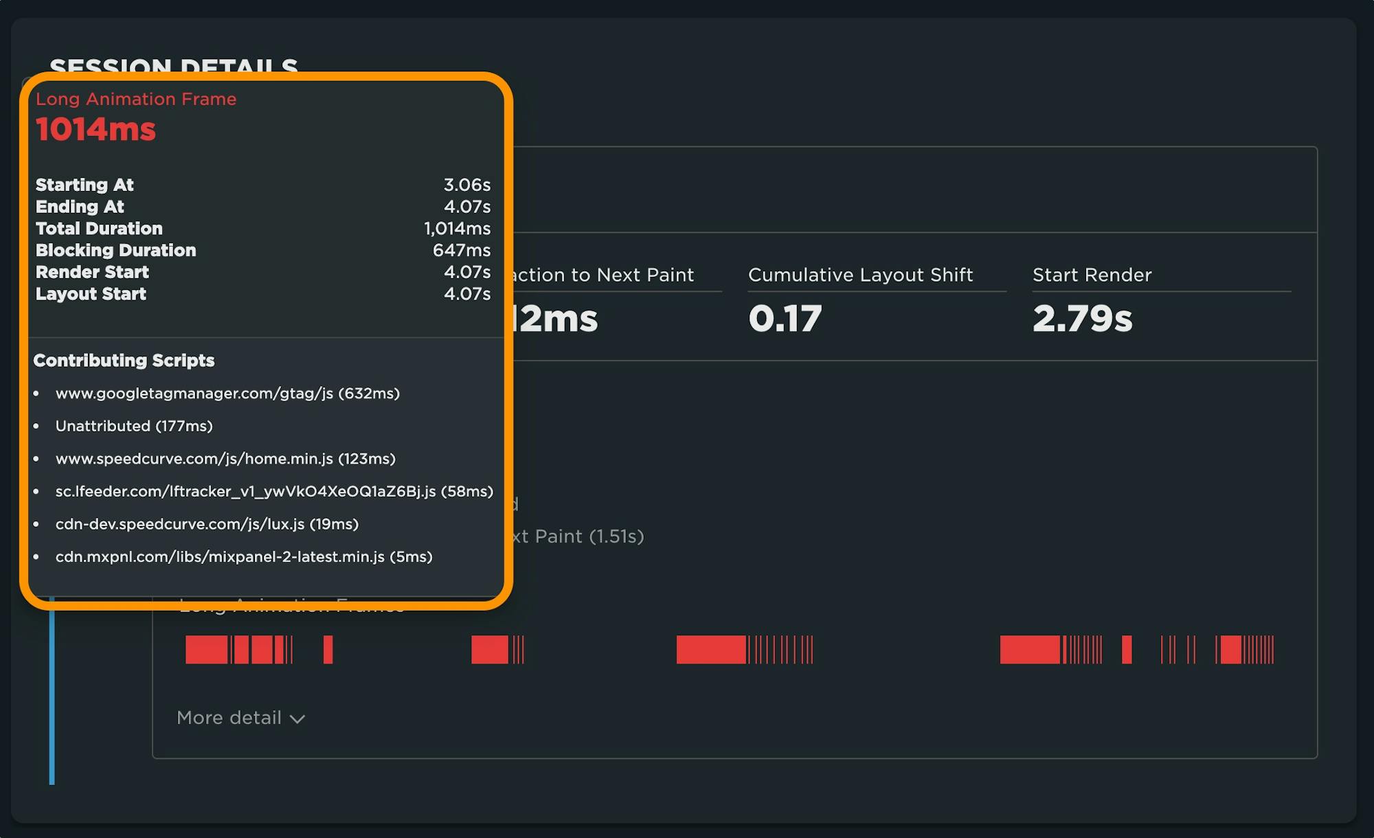 Session details showing scripts attributing to long LoAF